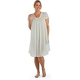 Miss Elaine Silk Essence Nightgown - Short Silky & Sheer Tricot Gown with Flutter Sleeves