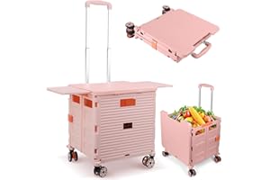 SELORSS Foldable Utility Cart Collapsible Portable Crate Rolling Carts with Wheels Tote Basket with Magnetic Lid Telescopic Cover Wear-Resistant 360°Rotate Wheel Noiseless for Shopping Storage Office Use