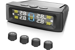 GreceYou RV Tire Pressure Monitoring System, TPMS Tire Pressure Monitor System (0-50PSI) with 4 External Sensors & 5 Alarm Modes, Supports Solar and USB Charging (Black)