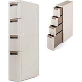 Byroce 4-Tier Narrow Storage Cabinet with Wheels, Slim Rolling Plastic Drawer Organizer with Removable Dividers, Skinny Storage Cart for Small Spaces, Bathroom &amp; Kitchen (1PC, 4-Drawer), Beige
