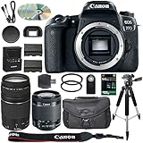 Canon EOS 77D DSLR Camera + 18-55mm STM + 75-300mm III Lens + Spare LP-E17 Battery + Two Ultraviolet Filters + 64GB SDXC Card + SLR Bag + Remote + Tripod & More - International Version