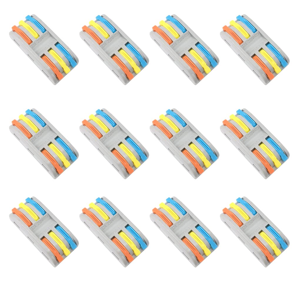 CEEYSEE 13 Pcs Compact Wire Connectors One-to-One Diy Electrical Terminal Blocks Circuit Inline Splices Lever Nut Connector Quick Cable Clamp Spring Butt Connectors (3 in 3 Out Multicolor)