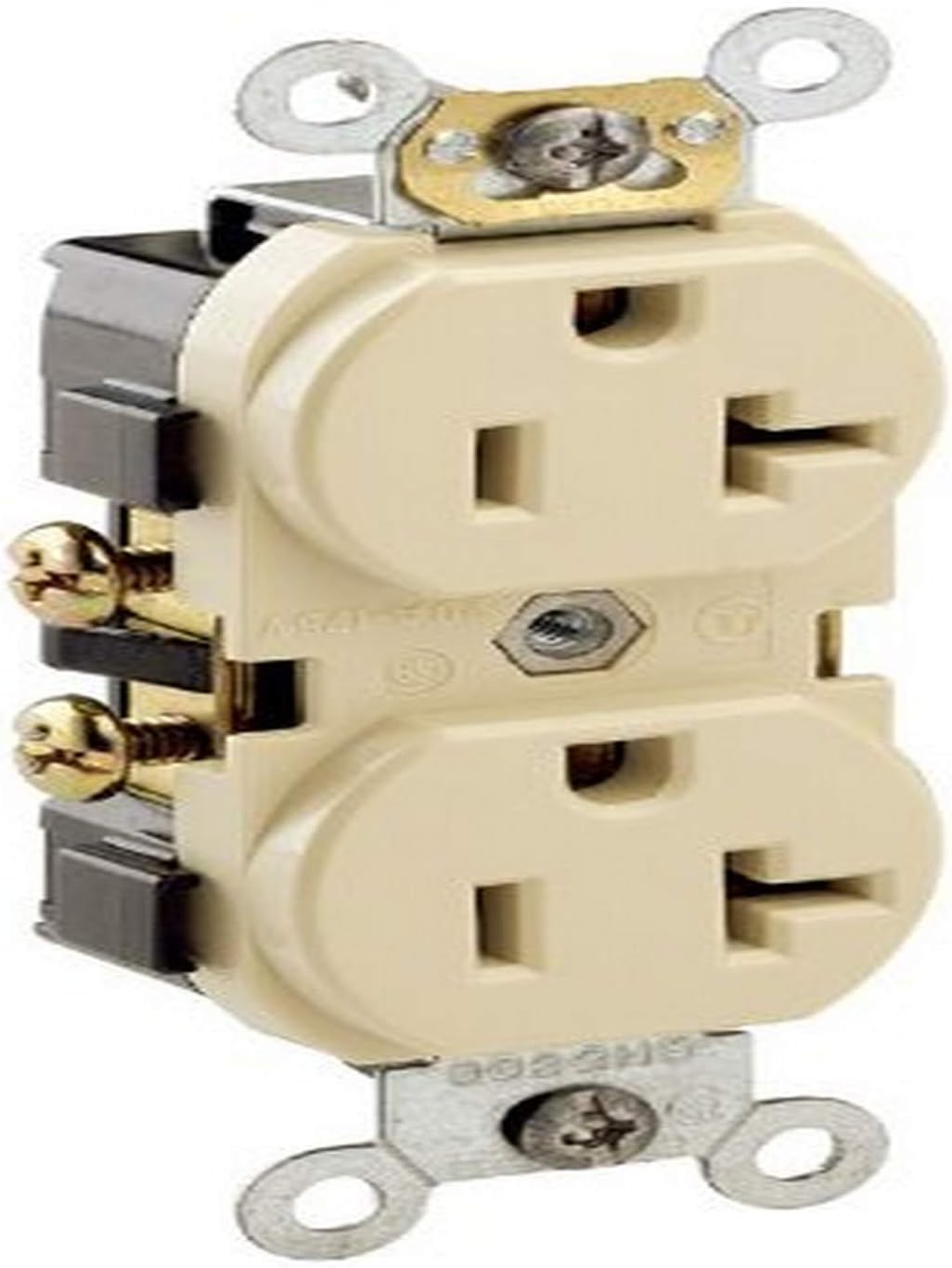 Leviton CR020-W 20-Amp, 125 Volt, Slim Body Duplex Receptacle, Straight Blade, Commercial Grade, Self Grounding, White - Electrical Outlets - 