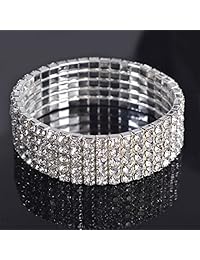Brazalete elástico de estrás para novia, con tonos plateados, ideal para casamientos, bailes, fiestas, desfiles., cobre, YMXH000L3