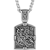 LOBON Christian Necklace Stainless Steel Saint George Pendant for Men Women Religious Talisman Necklace Jewelry (2.8 x 1.6 in, 2.58 oz)