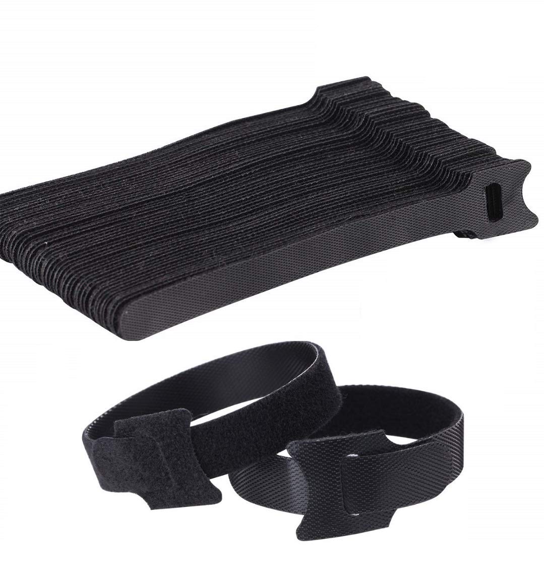 SHENTIAN 50PCS Hook and Loop Cable Ties - Ideal for Headphones, Phones, Electronics PC Wire Management (Blackx50pcs)