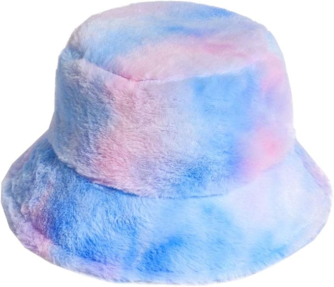 N\A Colorful Women Faux Fur Bucket Hat Fluffy Winter Warm Hat Fisherman