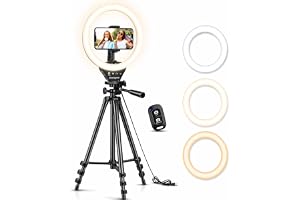 Sensyne Ring Light with Stand, 50" Phone Tripod for iPhone & Android, LED Ring Light with Remote, 3 Color Modes & 10 Brightness Levels for TikTok, Zoom & Video Recording