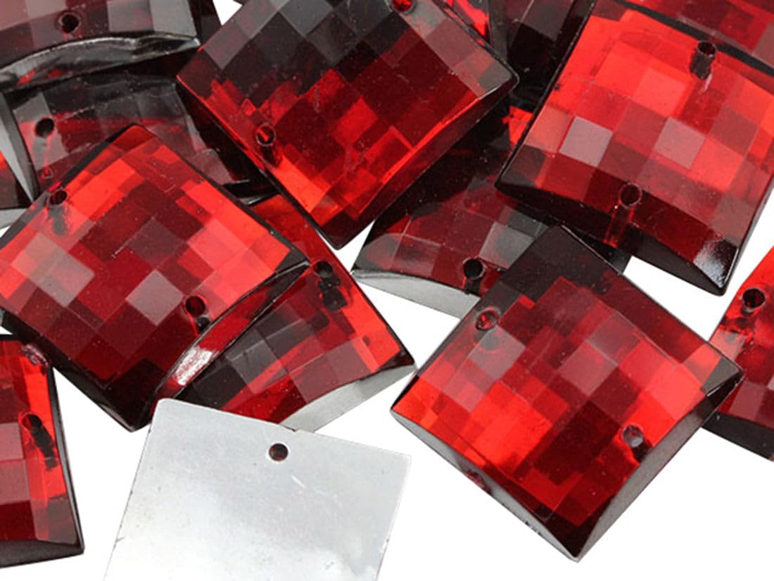 Allstarco 18mm Red Ruby CH17 Square Flat Back Sew On Beads for Crafts Plastic Acrylic Rhinestones with Holes for Sewing, Clothing Embelishments, Costume Cosplays 25 Pieces