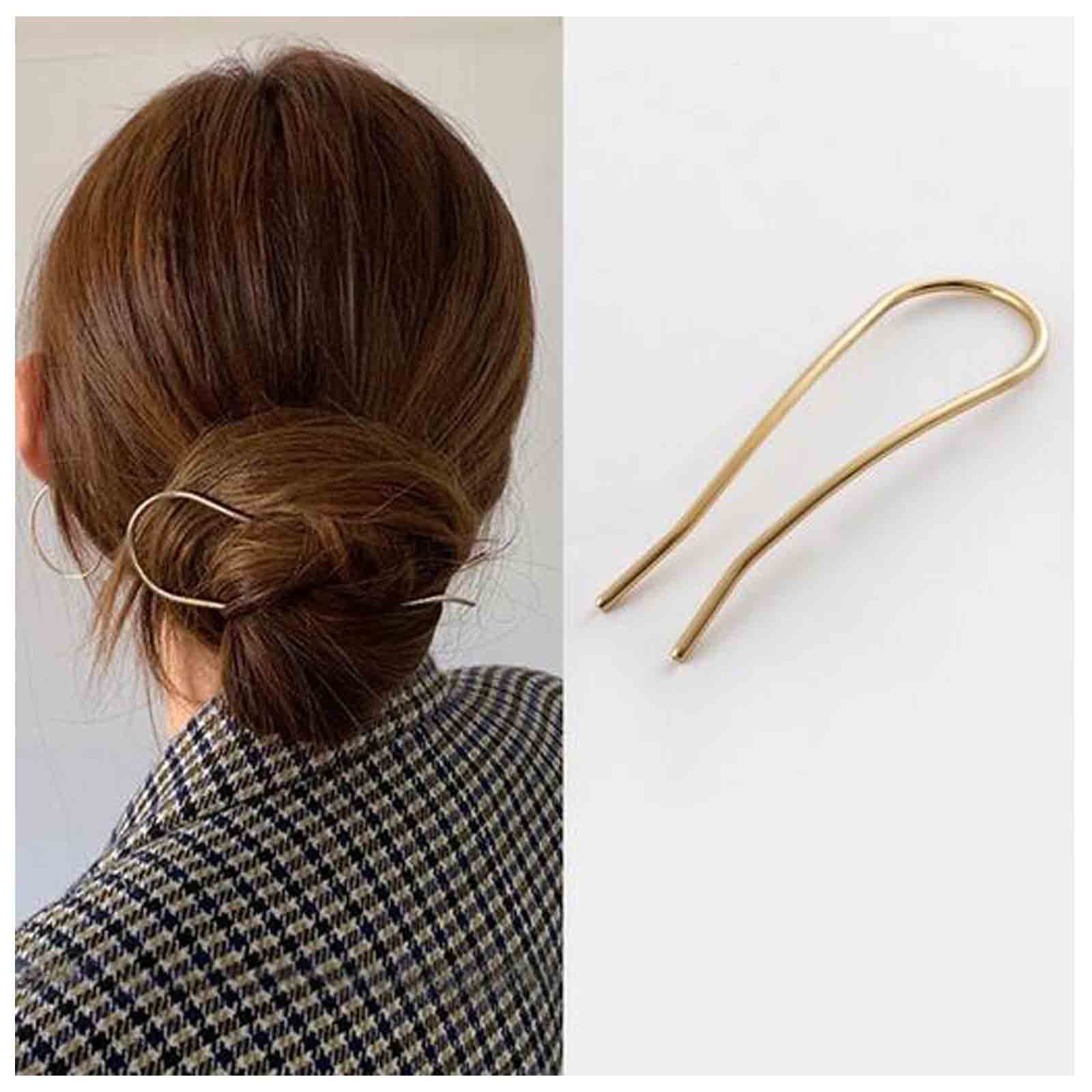 Inateannal U Shape Hairpin Metal Hair Fork Gold Hair Sticks Fork Updo Hairclip Minimalist U Shaped Accessories for Women