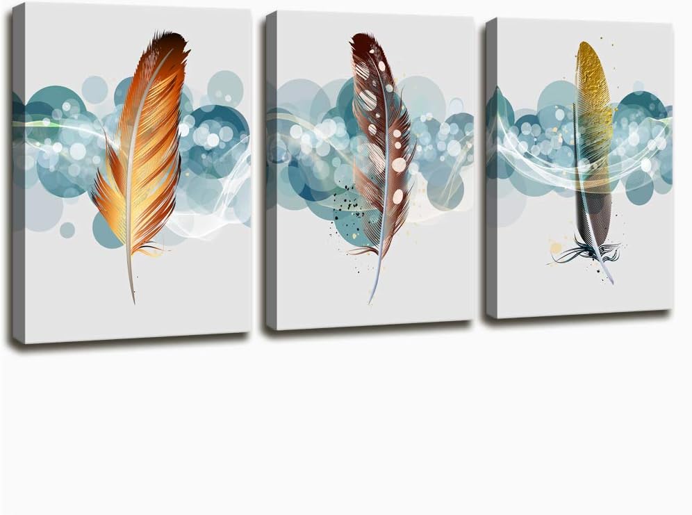 Suneducationgroup.com 3 Panel Colorful Feathers Modern Decor Canvas Wall Art Hd Print Home & Garden Posters & Prints