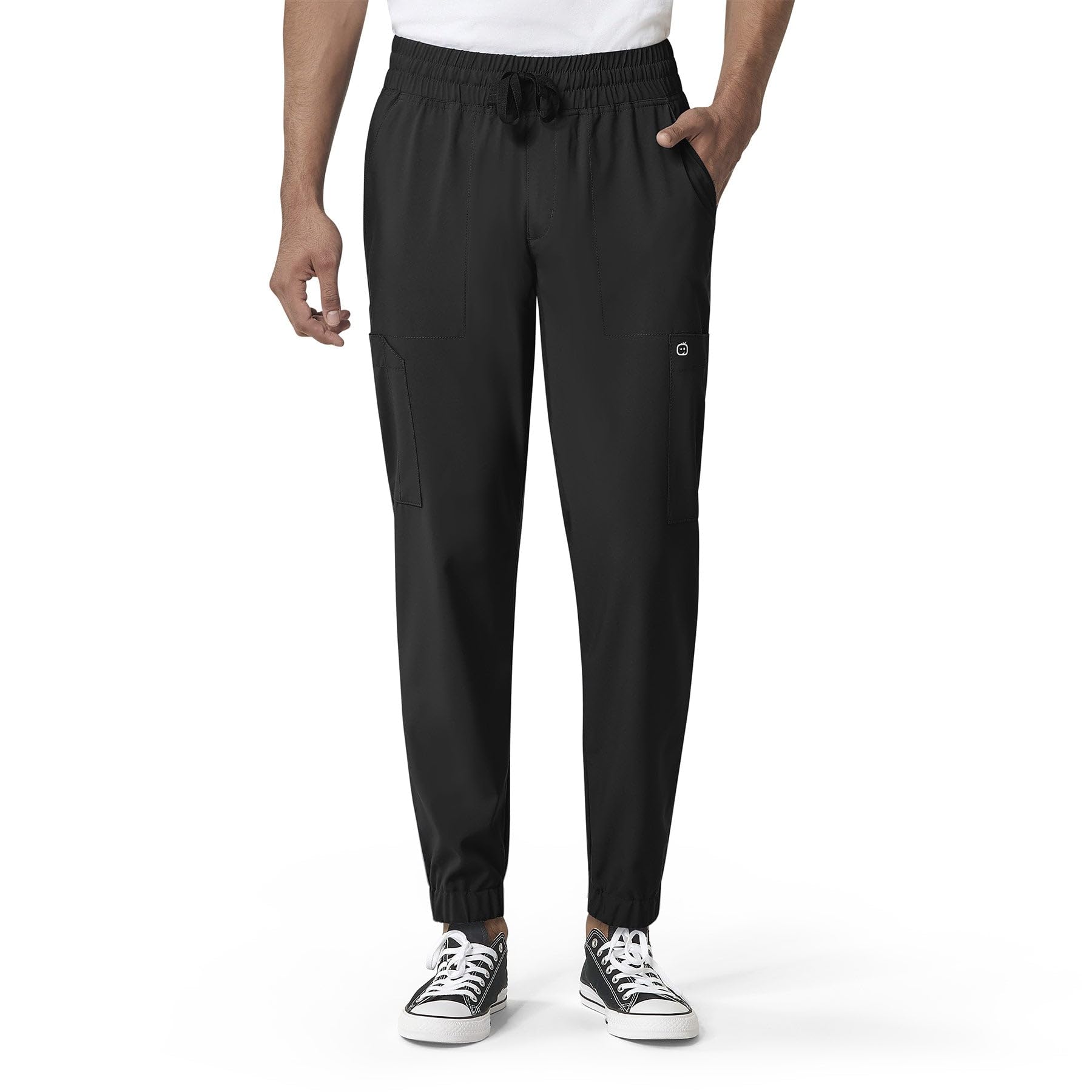 Wink W123 Men’s Cargo Jogger Scrub Pant with Drawstring and 8 Pockets, Black, X-Small