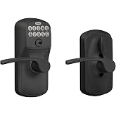 SCHLAGE Electronic Keypad Lock, Lever Handle, Plymouth Trim, Matte Black | Keypad door lock with handle, Keyless entry, Push button keypad, Flex Lock auto-lock option, Certified security, FE595