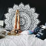 RawyalCrafts Ombre Mandala Tapestry - Black and White Indian/Hindu Wall Hanging - 100% Cotton - Bohemian Wall Decor
