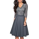HOMEYEE Women's Chic V-Neck Lace Patchwork Flare Party Dress A062