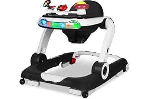 TODEFULL 6 in 1 Baby Walker, Baby Activity Center for Toddler, Walker Rocker Bouncer w/Adjustable Height Speed, Learning-Seated & Walk-Behind, Infant Walker w/Feeding Tray & Music Toys, Black
