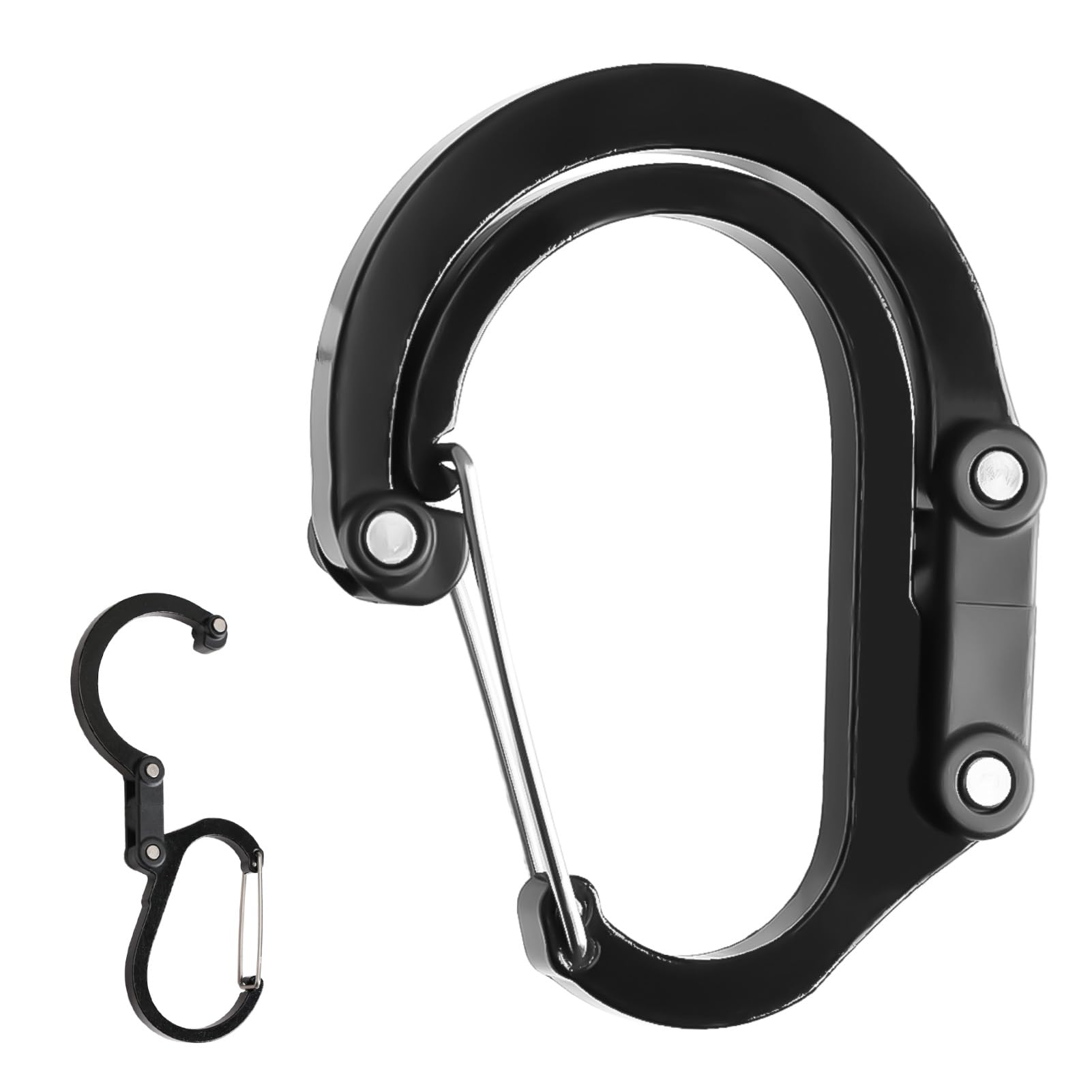 3-in-1 D-Shape Carabiner Clip and Hook, Travelling Backpack Hanger Keyring Pushchair Hook for Travel, Outdoor Climbing Camping Fishing Hiking
