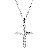 Chic Bijoux Moissanite Cross Necklace for Women 0.03-0.1CT(2-3mm) Round Cut Moissanite Pendant, Sterling Silver with 17.8+1.1 Inch Chain, Jewelry for Mom/Wife