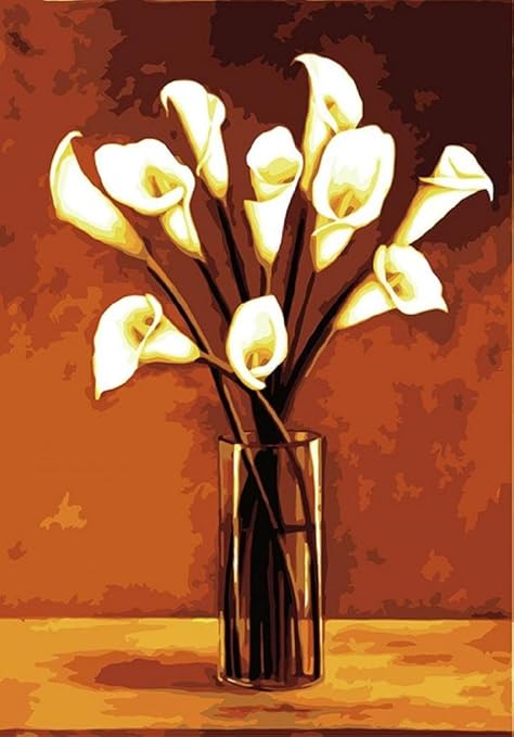 Amazon Com Diy Paint By Number Kits White Calla Flower In Vase