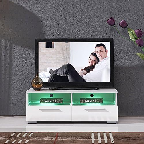 High Gloss White LED Shelves & 2 Drawers TV Stand Unit Entertainment Cabinet