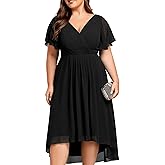 Ever-Pretty Plus Women's Cocktail Party Dress Short Sleeves V Neck A Line Chiffon Maxi Plus Size Wedding Guest Dresses