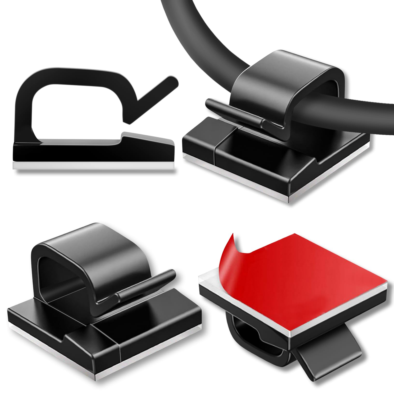 Photo 1 of 100/200 Pcs Cable Clips, Adhesive Cable Organizer Cord Holder Wire Clip Wire Management Self Adhesive Hooks Wire Holder for Office, Home, Multicolor (Black, 100PCS)