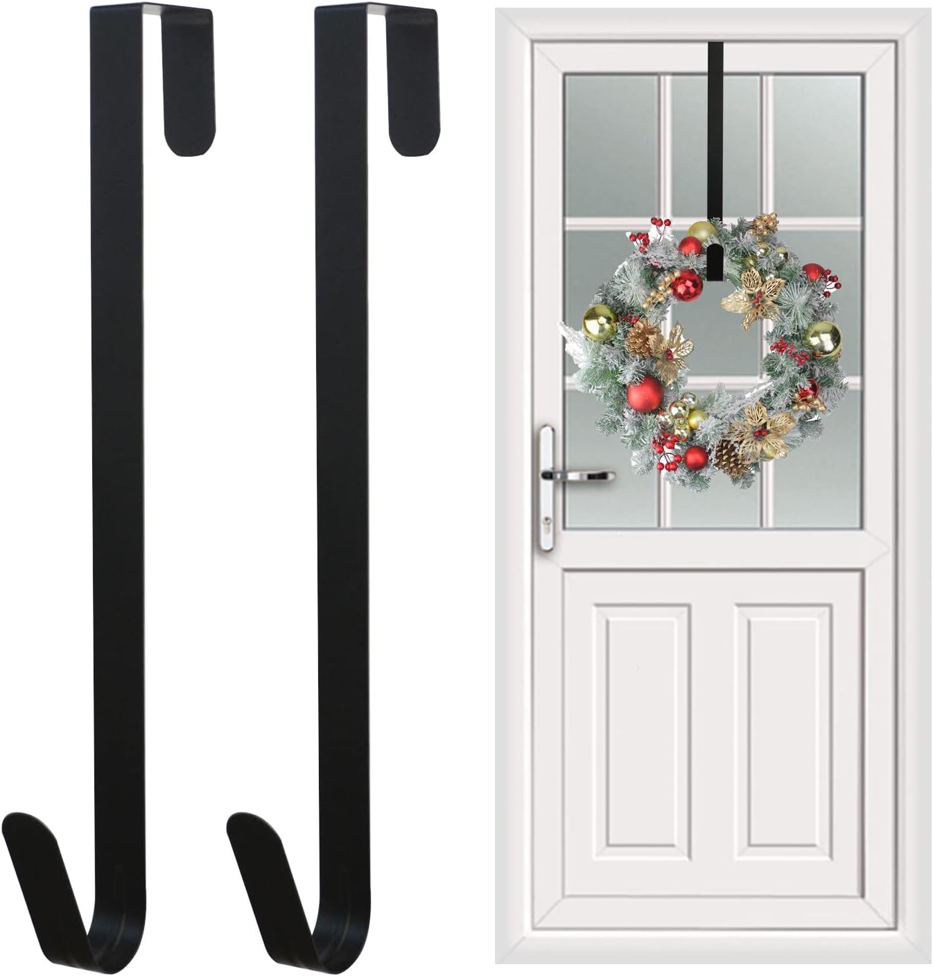 Wreath Hangers - EMTSEB Wreath Hangers for Front Door, 2 Pack Metal Wreath Hooks Over The Door Holder for Hanging Hats, Coats, Towels, Wreaths and Decorations (Black, 15 Inch)