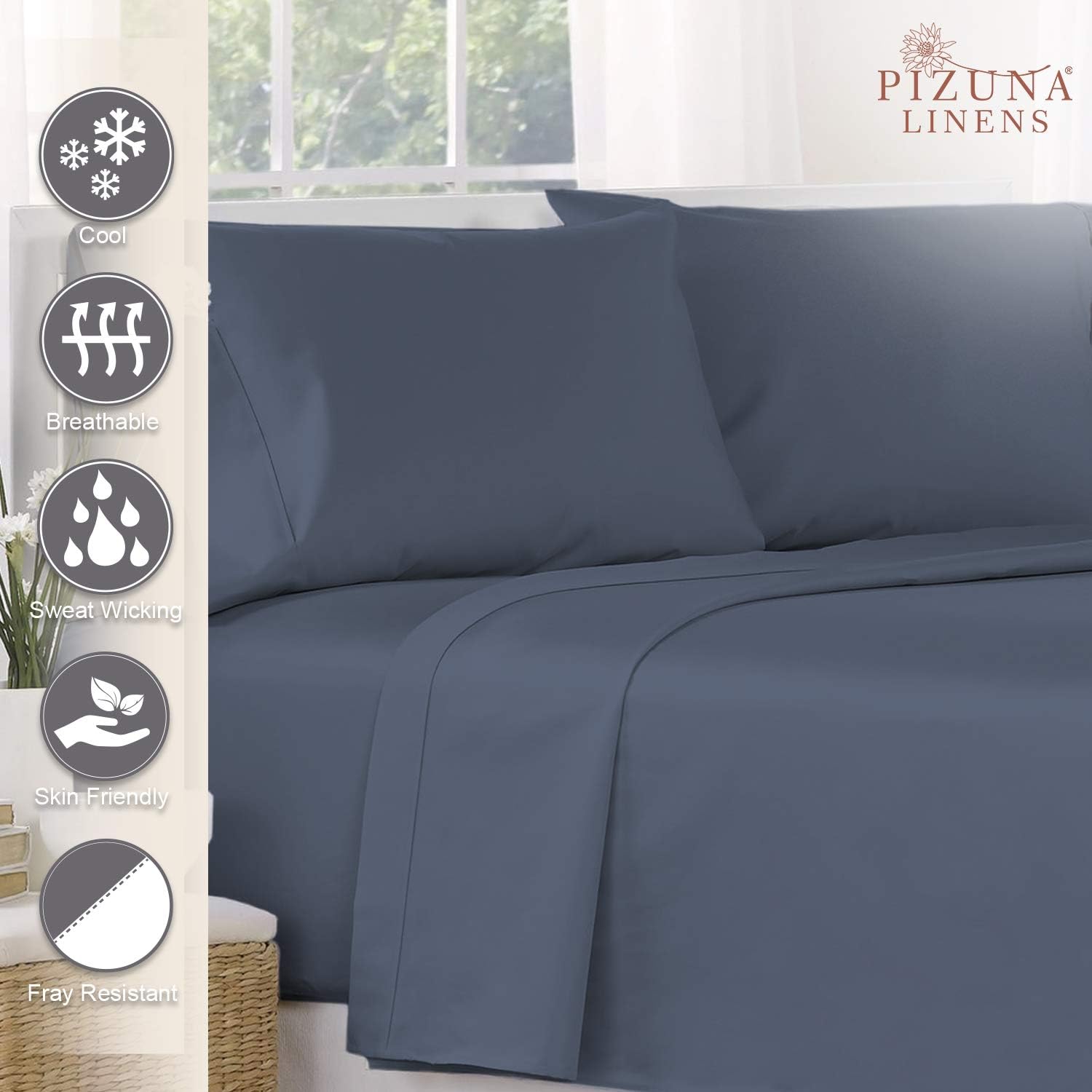 Pizuna 100% Cotton Single Flat Sheet Dark Blue, 400 Thread Count Long Staple Cotton Flat Sheet Single 180x280 cm - Image 3