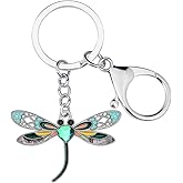 BONSNY Enamel Alloy Rhinestone Floral Dragonfly Keychains Gifts for Women Key Car Purse Bags Charms Nature Design