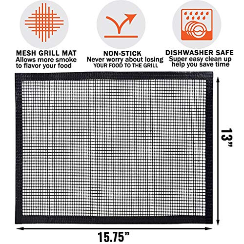 Sunrich BBQ Grill Mesh Mat Barbecue Cooking Mat Non-Stick Set(2) for Outdoor Grilling Teflon Grill Mesh Sheet Liner Heavy Duty Easy to Clean for Smoker,Gas,Charcoal,Electric Grill,Oven