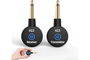 WENTELMUSIC A13 Wireless Guitar Transmitters Receivers, Wireless Guitar/Bass/Keyboard System, 2.4GHz Guitar Accessories, No Latency, 100ft Range, Rechargeable 5-Hour Battery, Plug & Play (1TX+1RX)