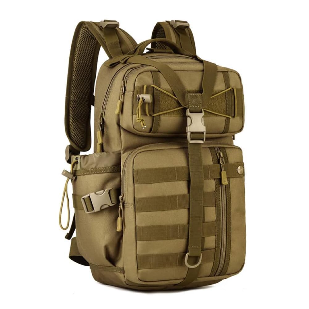 HUNTVP 30L Tactical Backpack Molle Military Rucksack Large Laptop Sports Daypack for Hiking Camping Fishing Hunting Fitness School (Brown-30L)