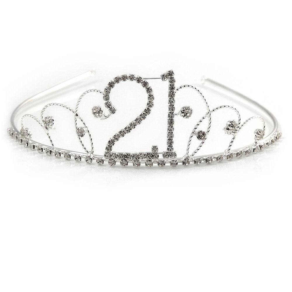 Avalaya Bridal/Wedding/Prom Rhodium Plated Clear Crystal '21' Princess Classic Tiara