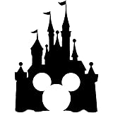 Disney Style Castle with Mickey Inspired Vinyl Car Window Decal Sticker (6", Black)