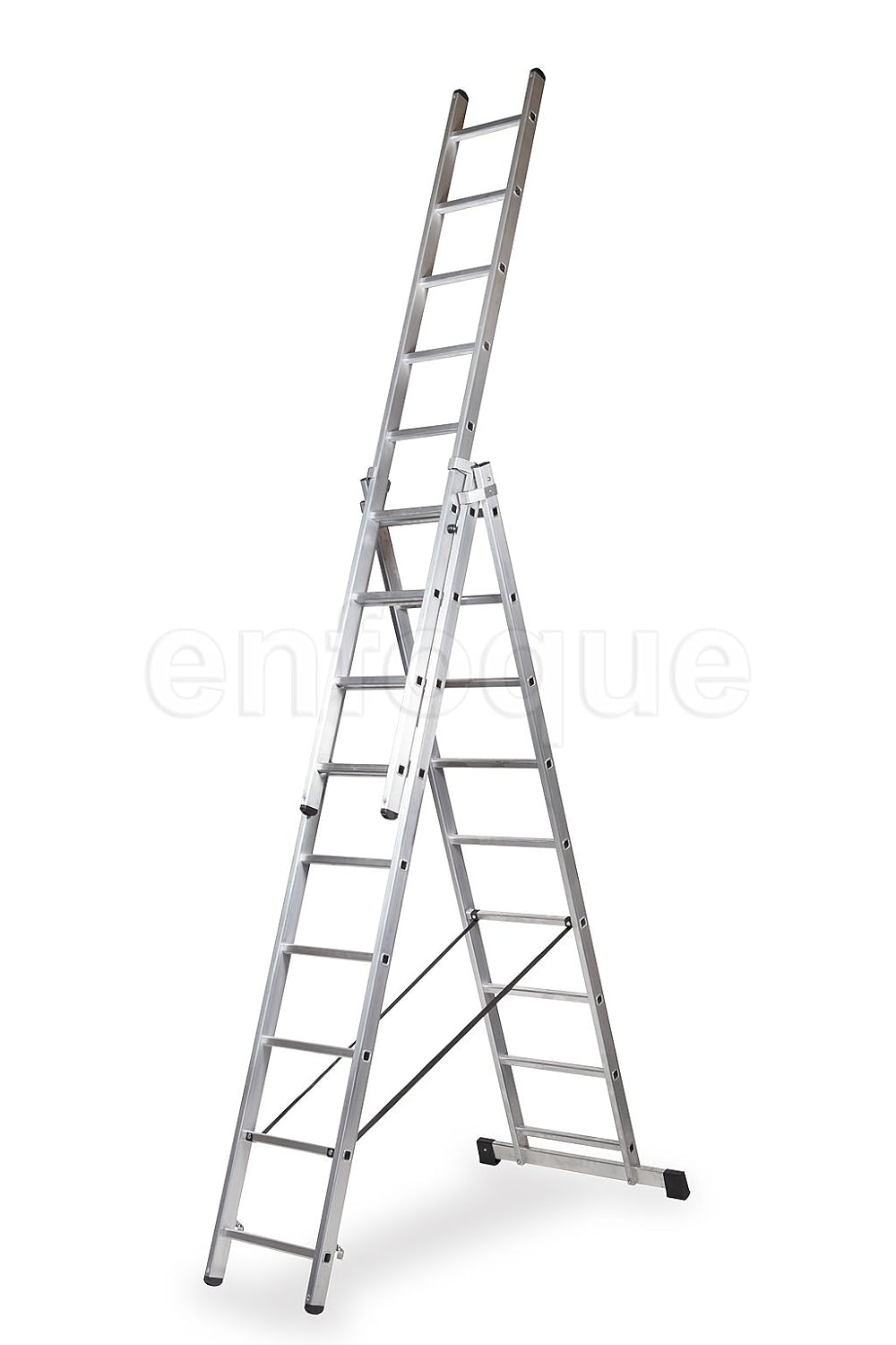 Escalera profesional de aluminio triple tijera un acceso con tramo extensible 3 x 9 peldaños serie triple