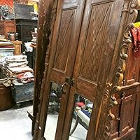Antique Indian Closet Door Set Mirror Carved Teak Wood Doors Frame
