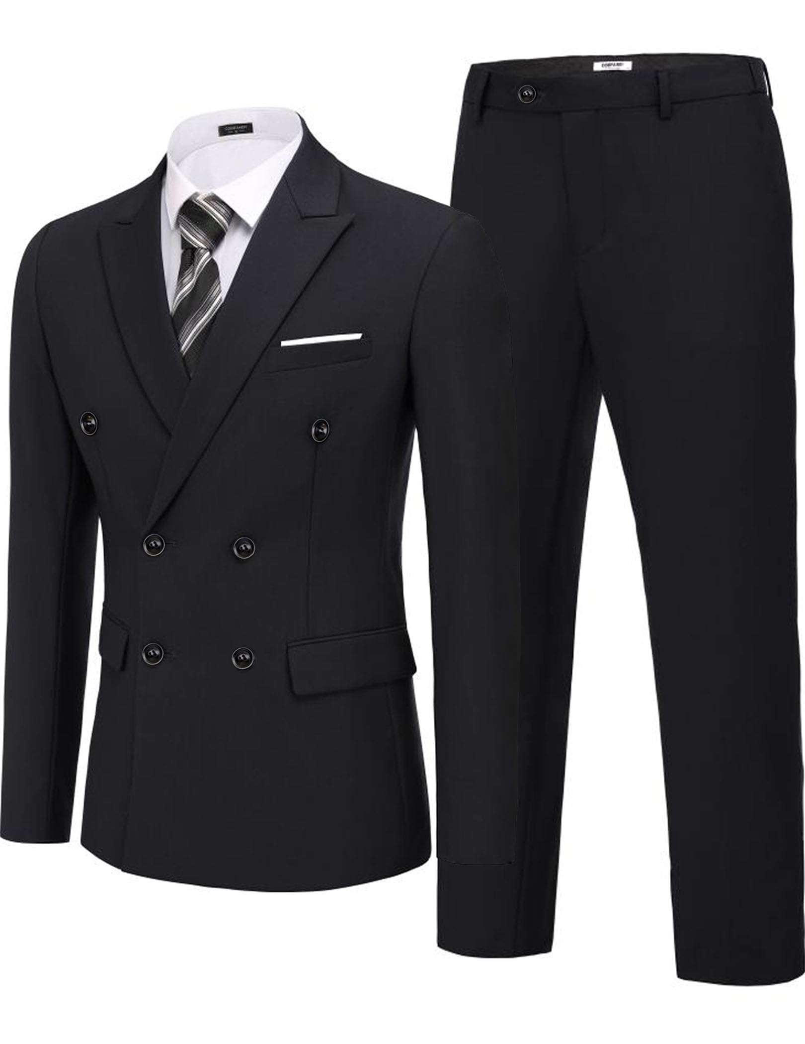 Double Breasted Tuxedo Mens Slim Fit Double breasted Suits Tuxedo Flat Front Pants Black main image 0