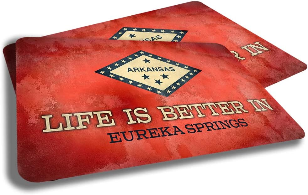Brotherhood Life is Better in Eureka Springs Arkansas State Flag Cities Towns Grunge Rubber Grip Non Skid Backing Rug Indoor Entryway Door Rugs Mats Pack of 2