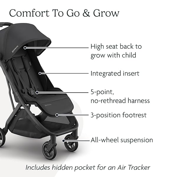 UPPABABY MINU V3 TRAVEL STROLLER | LIGHTWEIGHT + COMPACT DESIGN | ONE-HAND FOLD + UNFOLD | FROM BIRTH + OVERHEAD COMPATIBLE | JAKE (CHARCOAL/CARBON FRAME/BLACK LEATHER)