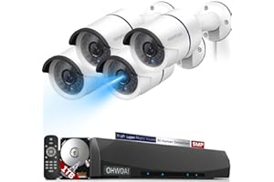 OHWOAI 《𝟑𝟔 𝐈𝐧𝐟𝐫𝐚𝐫𝐞𝐝 𝐋𝐄𝐃 𝟏𝟎𝟎𝐟𝐭 𝐒𝐮𝐩𝐞𝐫 𝐍𝐢𝐠𝐡𝐭 𝐕𝐢𝐬𝐢𝐨𝐧》POE Security Camera System with 4K NVR,4PCS 5MP IP Wired Security Camera with 1TB HDD for Indoor Outdoor