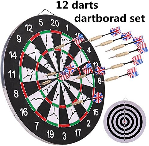 ihoven Dart Board with 12 Brass Darts Set, 18 Inch Professional Double-sided Flocking Dartboard Kit Tournament Dart Board Game Dartboards Kit for Children and Adults Family Time (Blackgray)