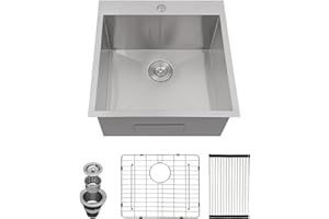 Kichae Drop In Laundry Sink - 22x22x12 Kitchen Sink Drop In 12 Inch Deep Sink T304 Stainless Steel Topmount Handmade Single Bowl RV Laundry Sink with Accessories