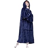 Waitu Wearable Blanket Sweatshirt Gifts for Women and Men, Warm and Cozy Giant Blanket Hoodie, Thick Flannel Blanket with Sleeves and Giant Pocket - Navy
