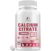 Calcium Citrate 1200 mg with Vitamin D3 Supplement for Women & Men, Calcium Magnesium Zinc D3 for Bone Muscle & Teeth Health - 120 Count - 60 Day Vegan Supply
