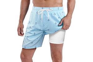 MILANKERR Men Swim Trunks 7" Swim Shorts Bathing Suit with Compression Liner Stretch No Chafed 18-21" Length