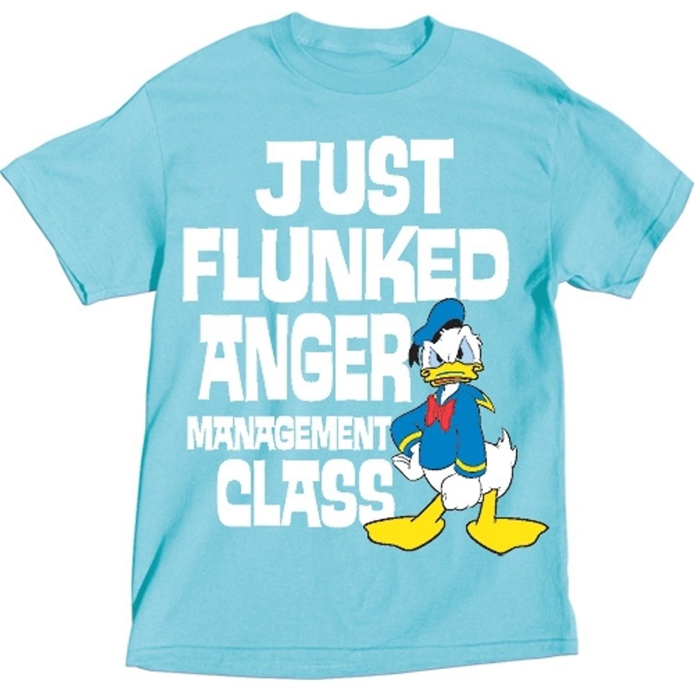 Disney Adult T-Shirt Donald Duck Flunk Anger Management, Sunrise Blue, Medium