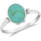 AeraVida Simply Stunning Oval Shaped Simulated Green Turquoise .925 Sterling Silver Ring (9)