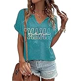 Mama Shirts for Women Floral Mama Letter Printed Mother's Day Shirt Mom Boho Graphic Summer Casual Tee Tops