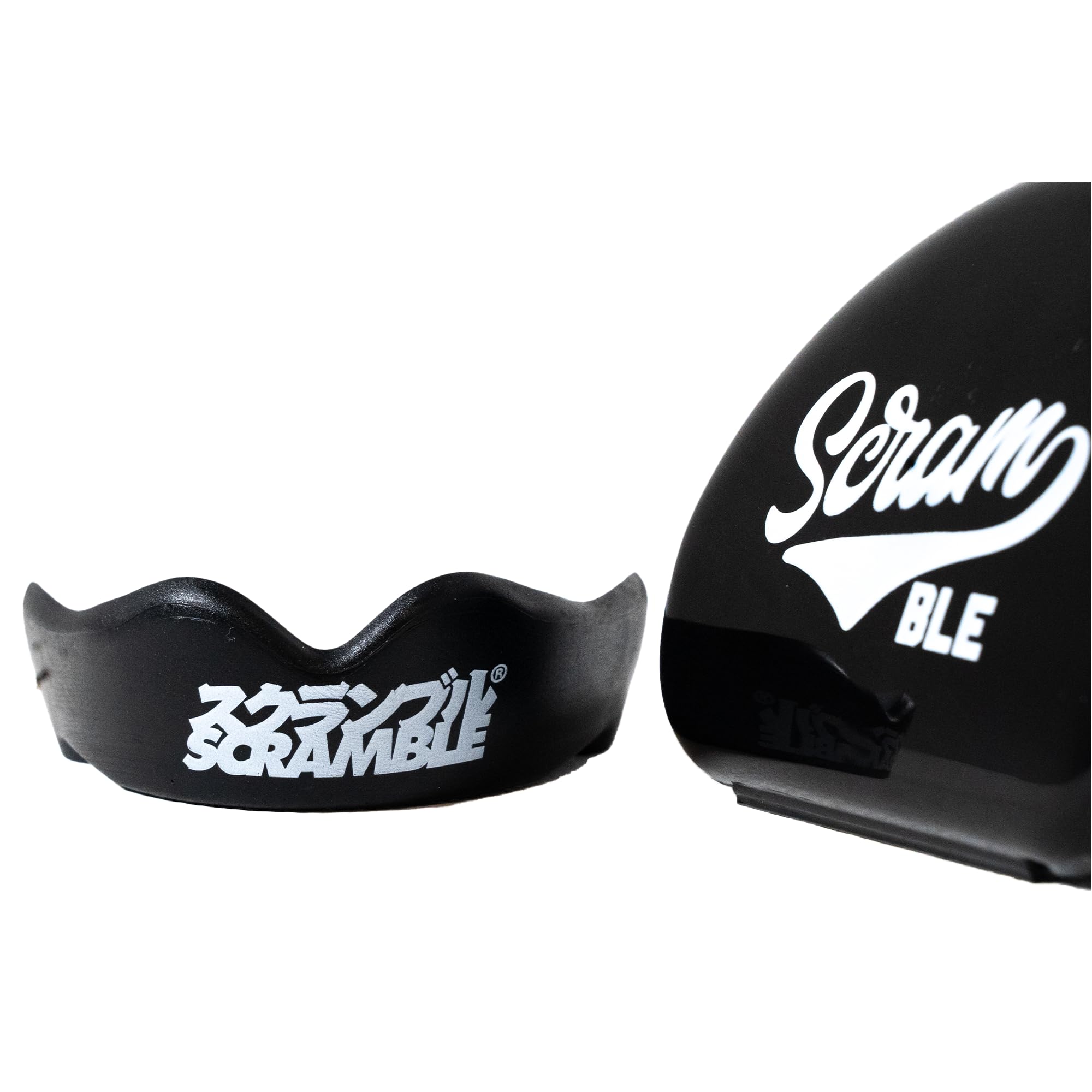 SCRAMBLE Mouth Guard - Adult & Junior Gum Shield with Case for Boxing, MMA, Martial Arts, Rugby, Hockey, Karate, Muay Thai, Contact & Combat Sports. Black Mouthguard for Teeth & Gum Protection.
