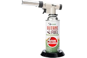 Jo Chef Pro Butane Torch Lighter - Refillable Butane Torch Head, Hand Held Small Butane Torch with Adjustable Flame - Culinary Blow Torch, Creme Brulee Torch, Baking, BBQ, Including 1 Butane Canister